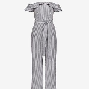 BCBGeneration Striped Off-The-Shoulder Jumpsuit